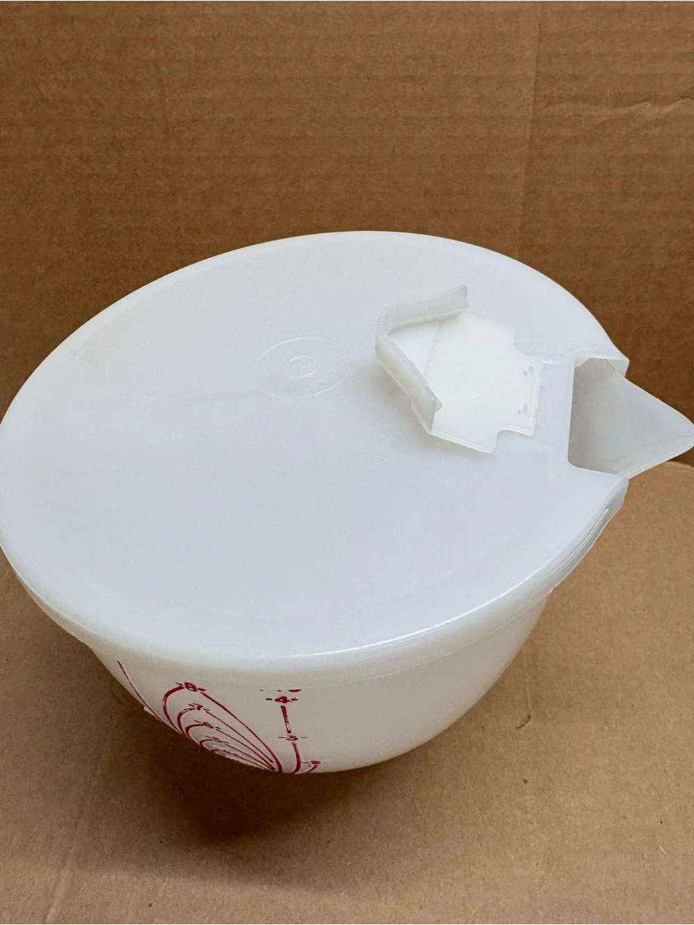 Vintage Tupperware Translucent White Bowl with Embossed Branding with Cover